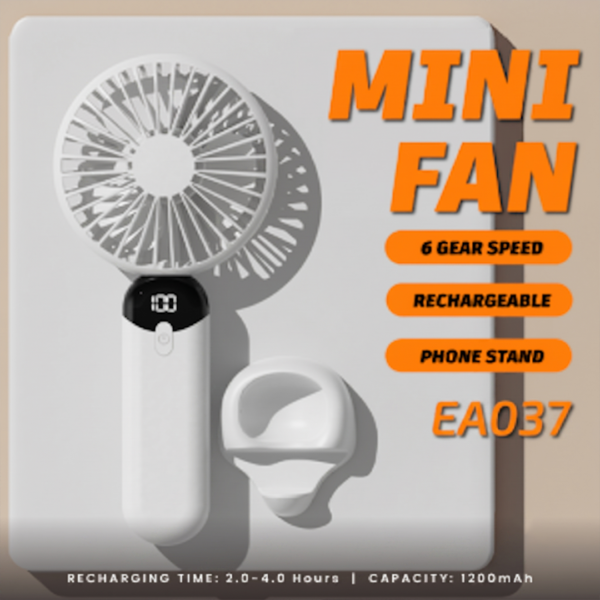 EA 037 Storm Wind Phone Stand Handheld Fan 6 Speed Gear - Long Lasting Battery