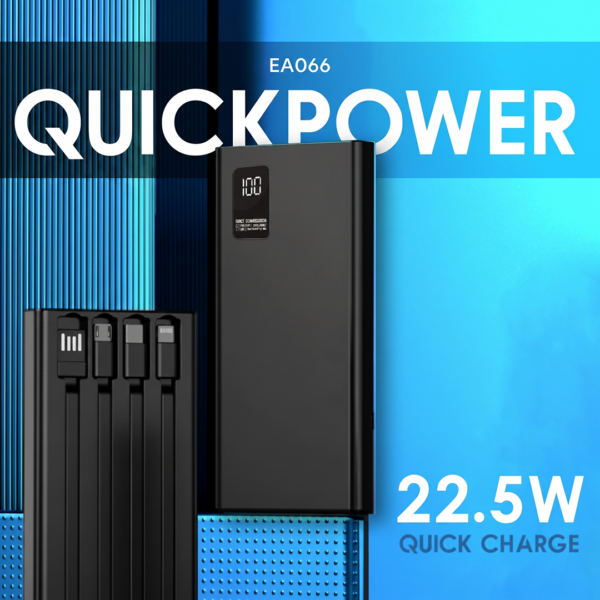 EA 066 QuickPower 10000mAh world smallest powerbank QC3.0 - PD22.5W - 4x Built in cable