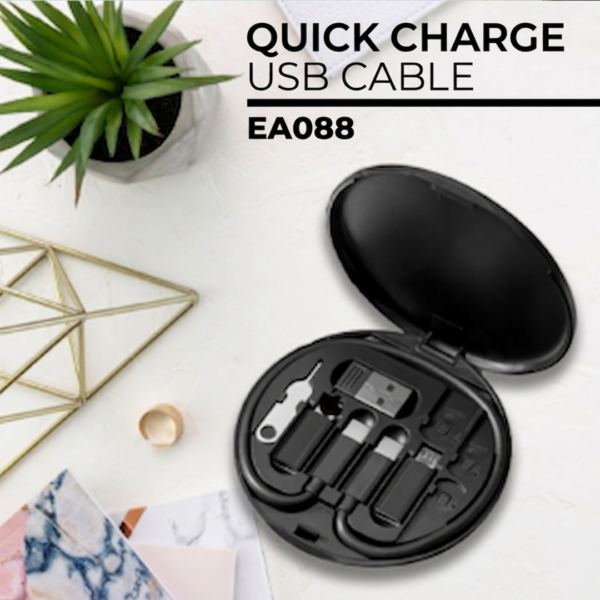 EA 088 MULTICABLE 5 IN 1 - 3A Fast Charge USB Cable With SIM Card Storage & Handphone Stand