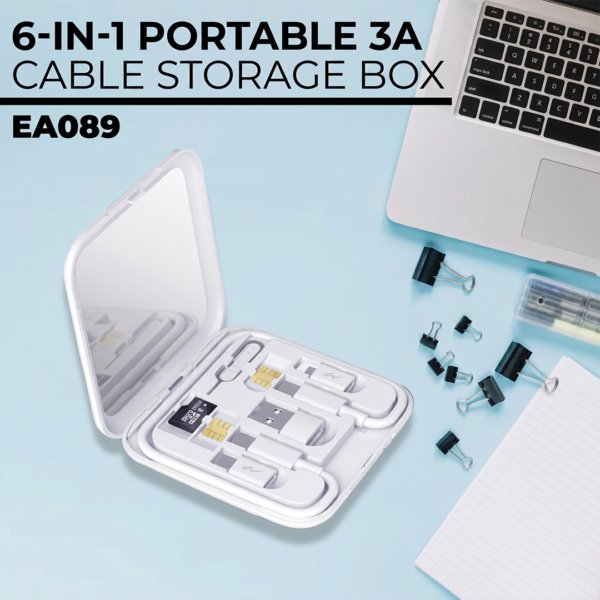 EA 089 MULTICABLE 6 IN 1 - 3A Fast Charge USB Cable With SIM Card Storage & Handphone Stand