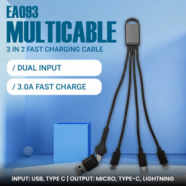 EA 093 MULTICABLE 3 IN 2 - Dual Input (TYPE C + USB A) - 3.0A Fast Charging Cable