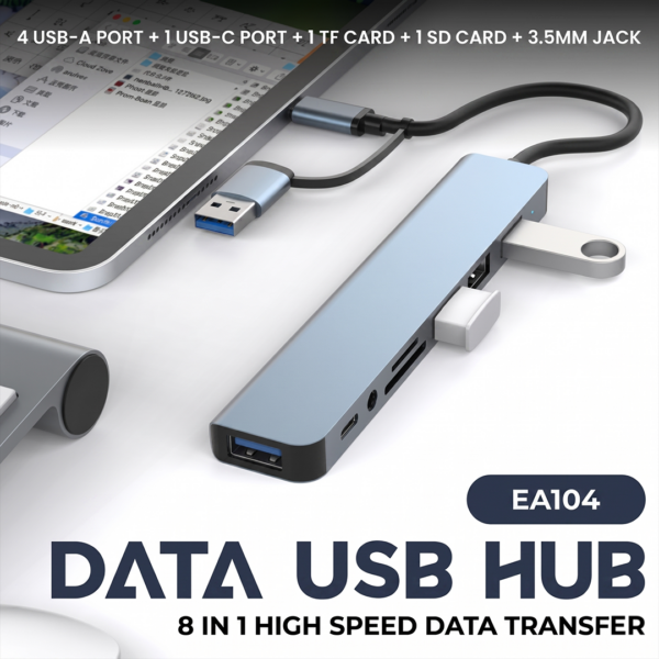 EA 104 4 USB-A PORT + 1 USB-C PORT + 1TF CARD + 1SD CARD + 3.5MM JACK