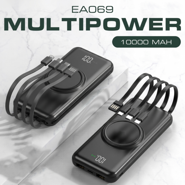 EA 069 MultiPower 10000mAh - 4x Built in cables + Wireless Chargeing + Digital Display