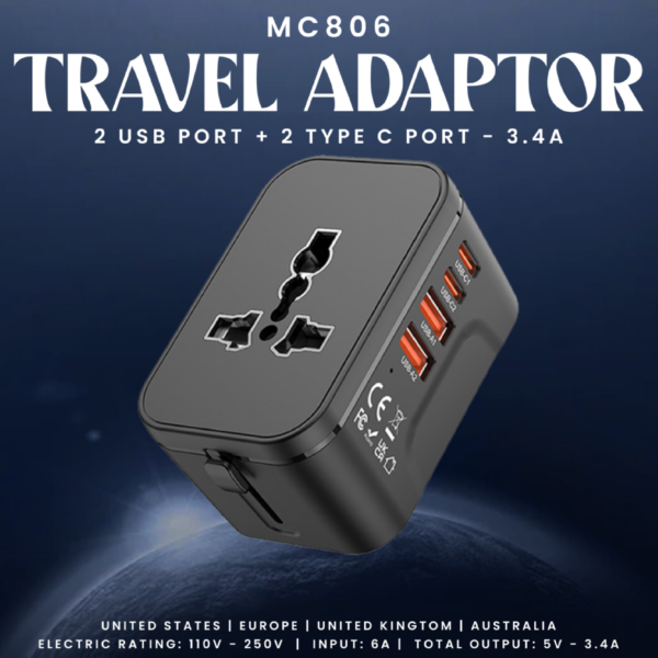 EA 024 Travel Adaptor 2 USB port + 1 TYPE-C port - 3.4A FAST CHARGE