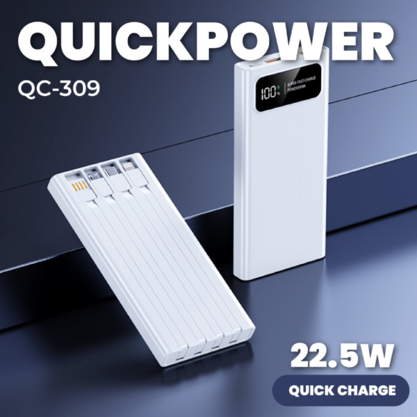 EA 067 QuickPower 10000mAh world smallest powerbank QC3.0 - PD22.5W - 4x Built in cable