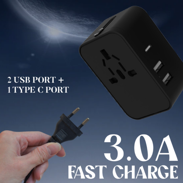 EA 019 Travel Adaptor 2 USB port + 1 TYPE-C port - 3.0A fast charge